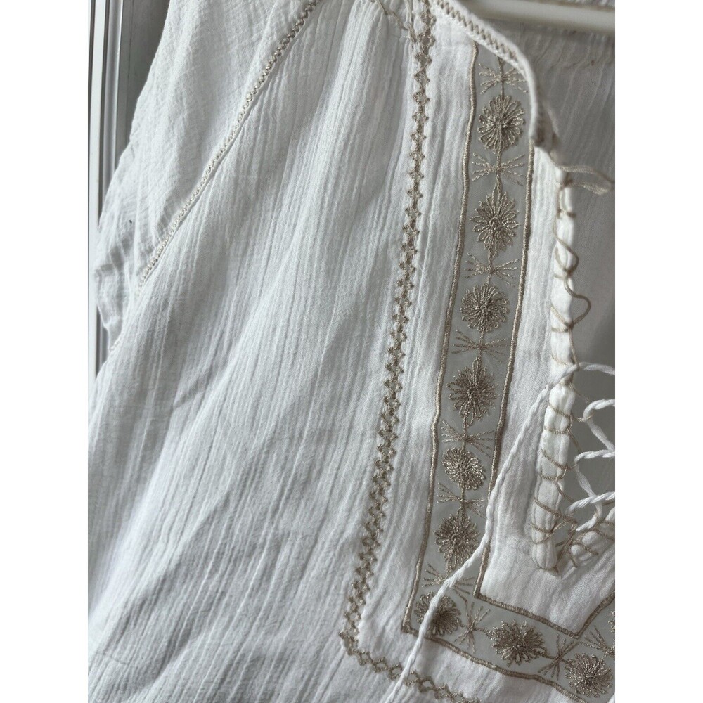 Eddie Bauer Woman White Gauzy Cotton Tunic Top Boho Western Hippie Festival S - Picture 2 of 11